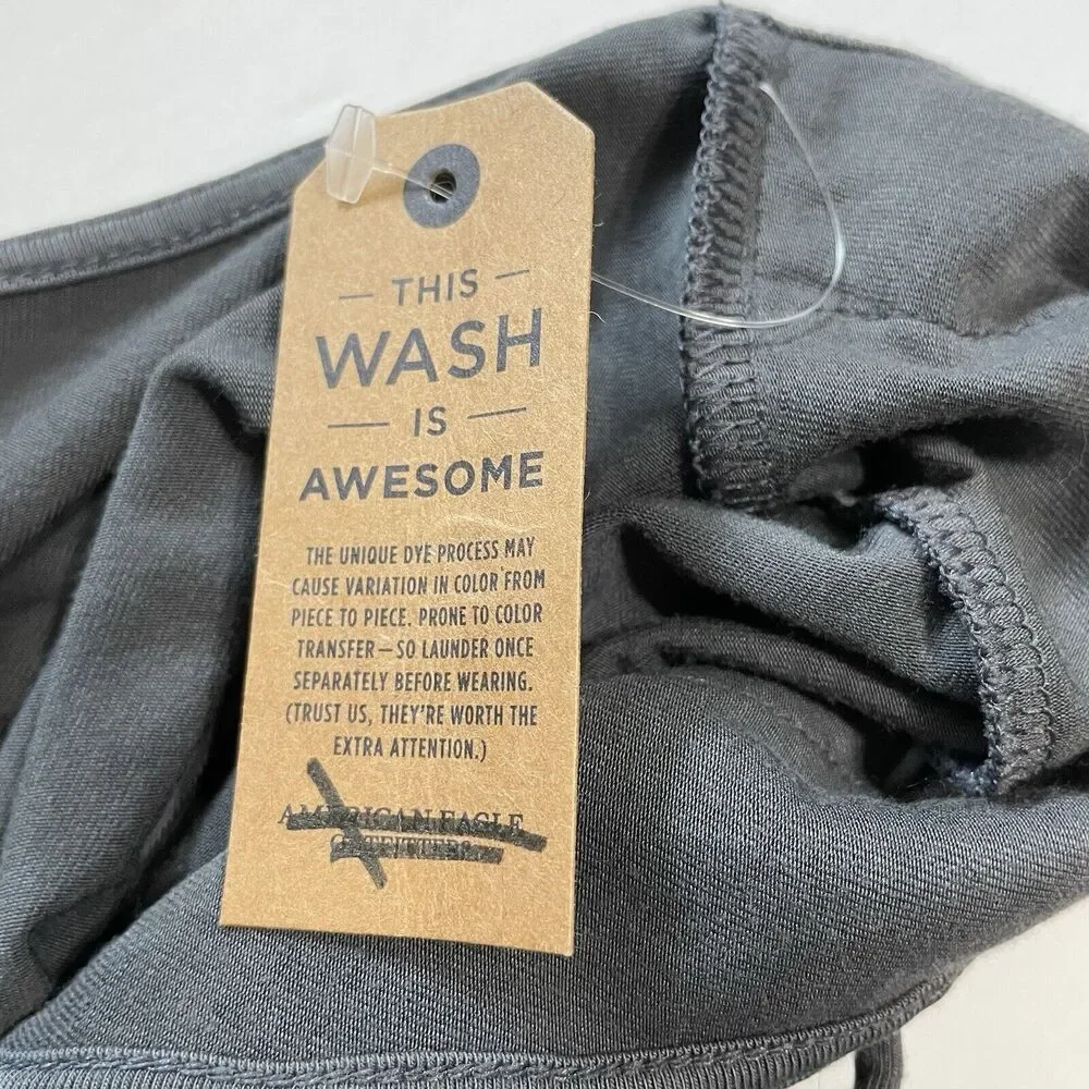 American Eagle Top Women’s M Gray AEO Soft & Sexy Long Sleeve Lace Up Neck NEW - Picture 8 of 9